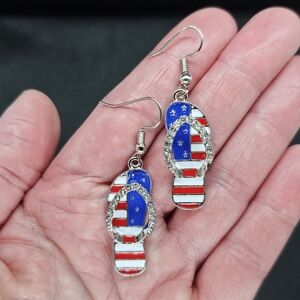 NWT Rhinestone & Patriotic Flipflop Dangle Earrings